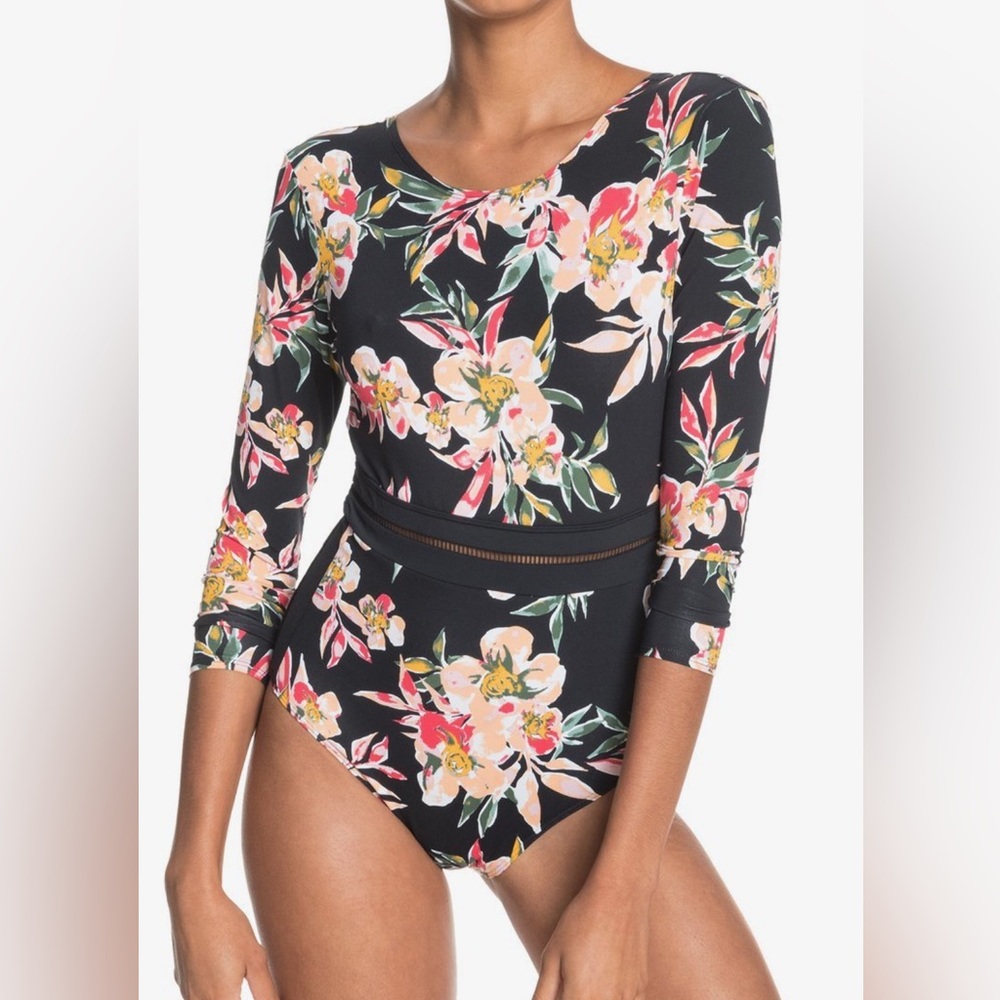 NWT Roxy Garden Surf Long Sleeve UPF 50 One Piece Rashguard - Black - S